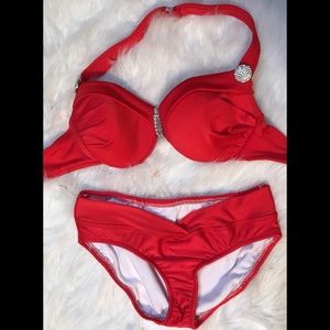 Red pageant swimsuit